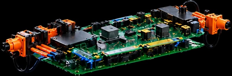 Isolated conceptual BMS board with component and connector outlines