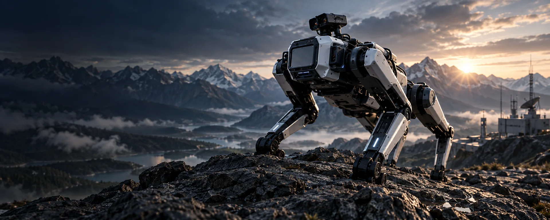 Concept robotics application in a mountain landscape