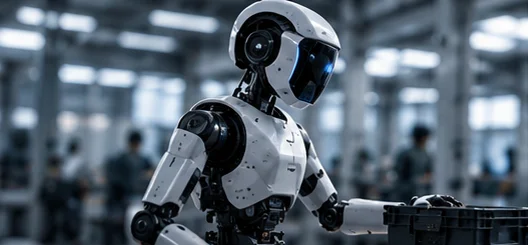 Illustrative service robot working beside equipment