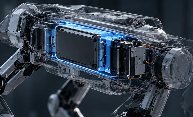 Transparent robot concept with a highlighted battery location