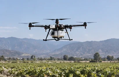 Concept multirotor flying above agricultural land