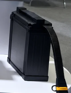 Unlabelled battery enclosure detail from the supplied UAV battery exhibition photograph