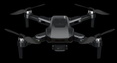 Supplied reference illustration of a camera-equipped multirotor with its rotors and landing structure visible