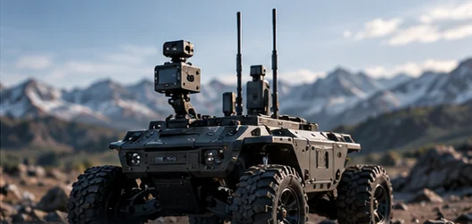 Concept wheeled ground equipment with cameras and sensors on an outdoor route